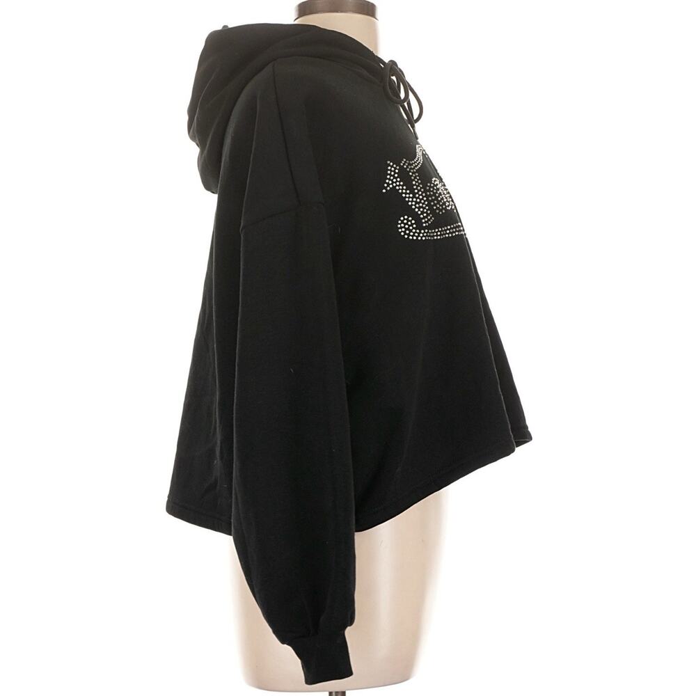Von Dutch Vintage Womens Size L Black Cropped Jeweled Logo Pullover Hoodie Y2K - Picture 6 of 10